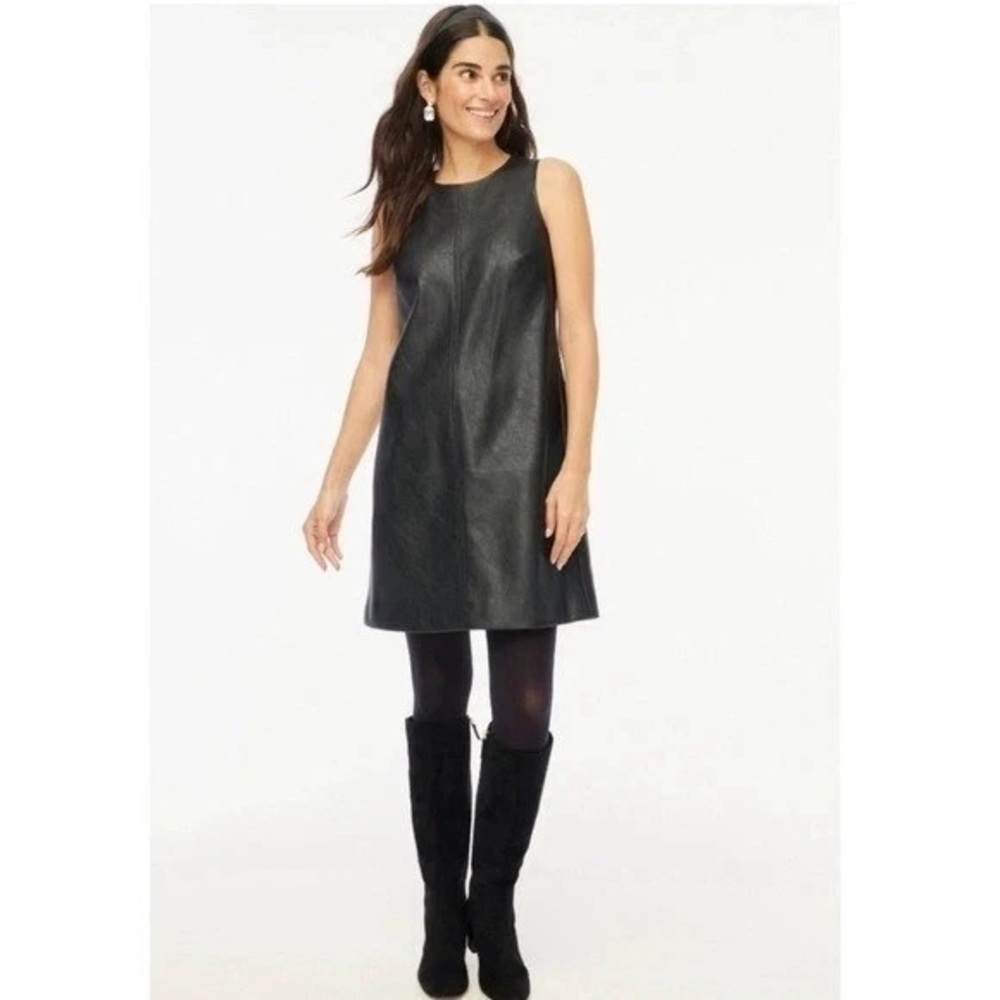 J. Crew black faux leather shift dress NWT 6
